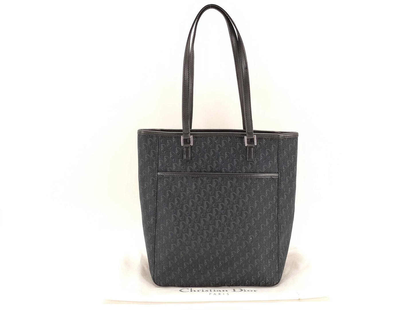 Dior Trotter Tote Bag, Silver Hardware, Canvas, Black Tote Bag