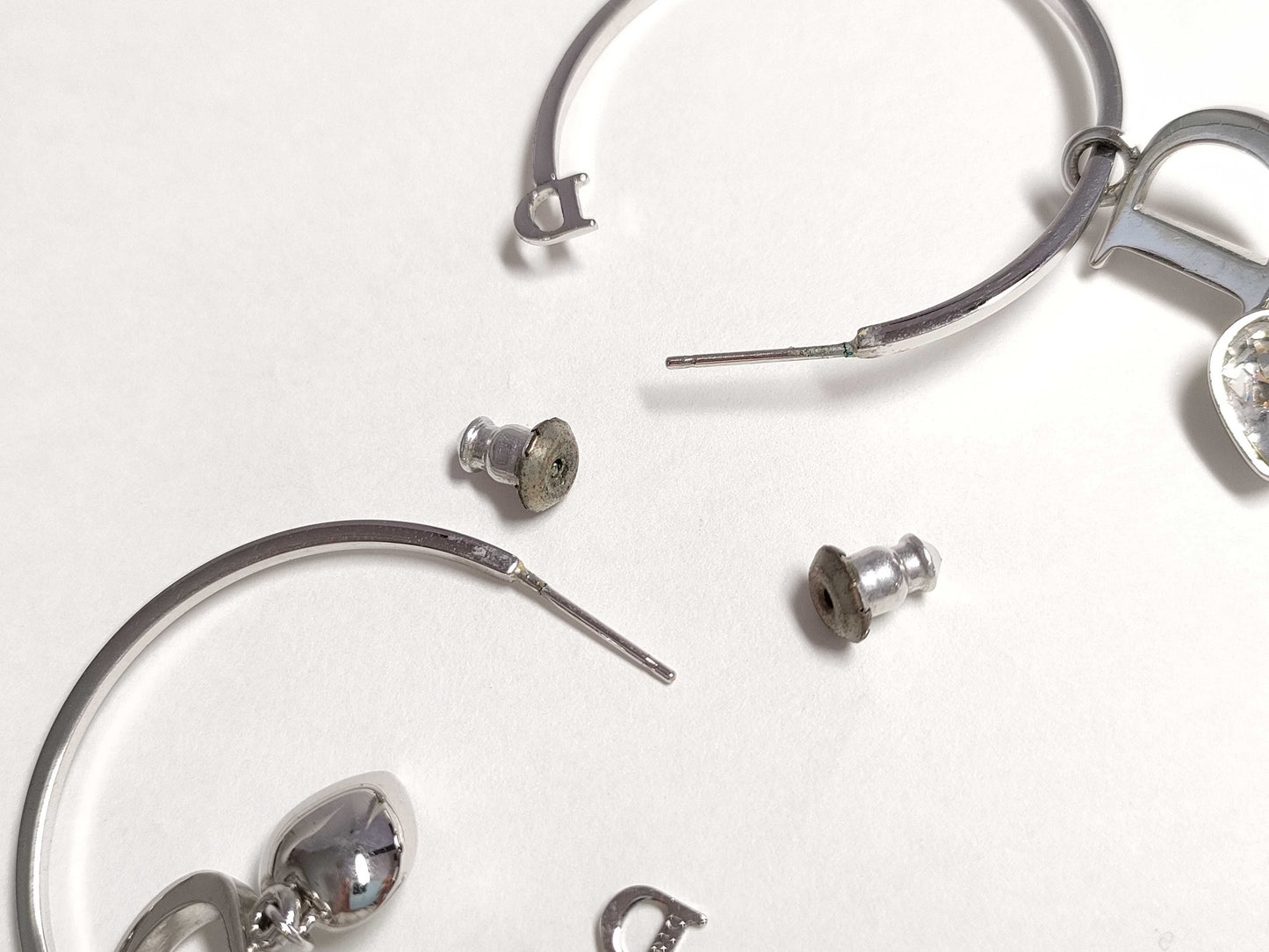Dior Logo Crystal Silver Earrings