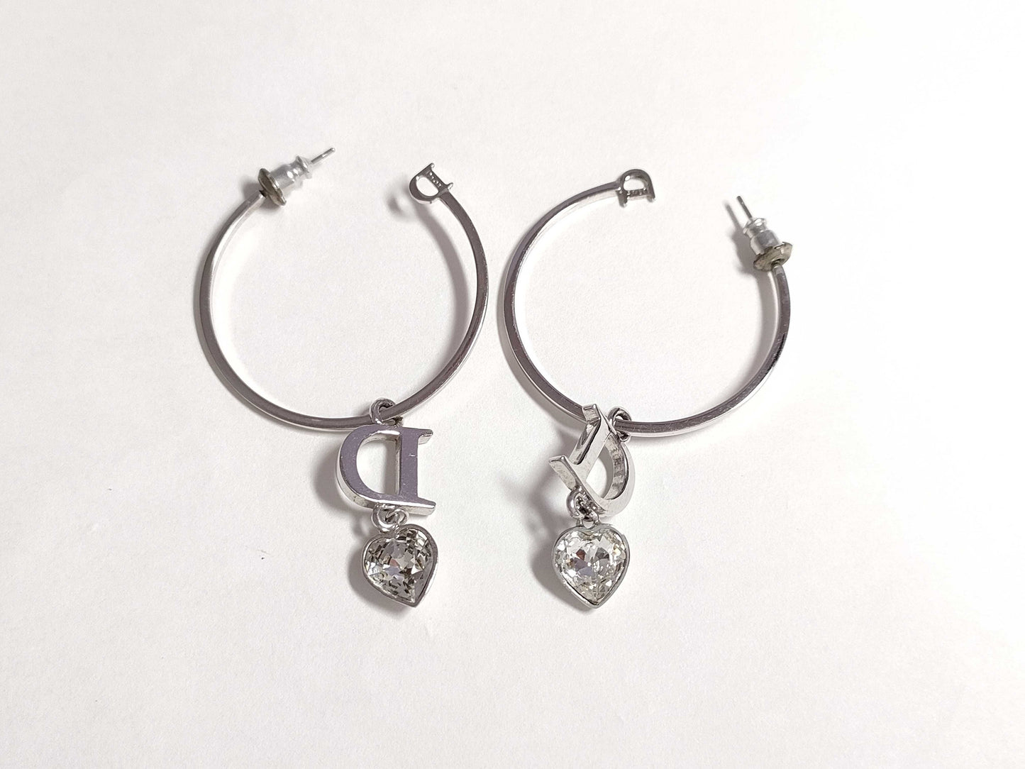 Dior Logo Crystal Silver Earrings