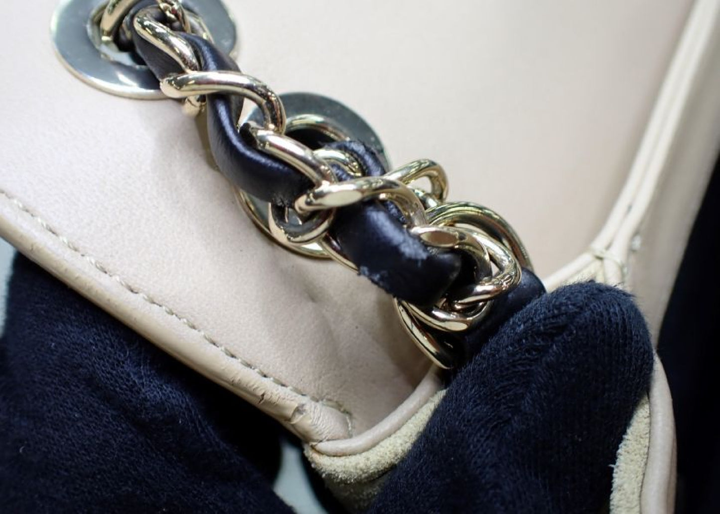 CHANEL Matelasse Logo Chain Shoulder Bag, Suede, Beige, No. 23