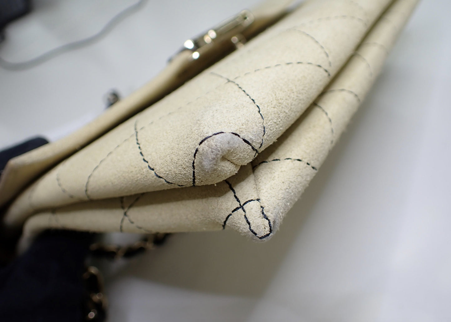 CHANEL Matelasse Logo Chain Shoulder Bag, Suede, Beige, No. 23