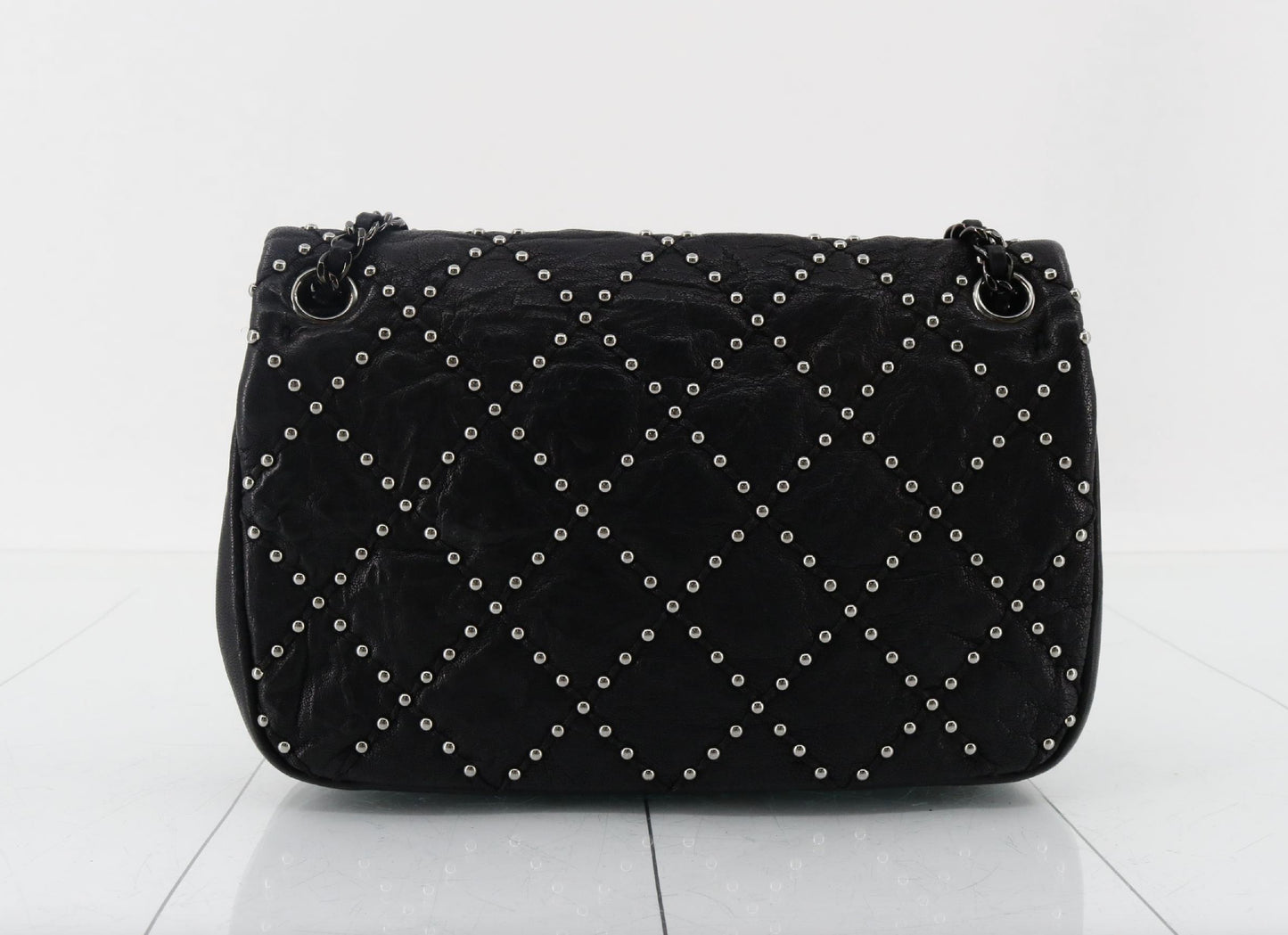 CHANEL Matelasse Stud Chain Shoulder Bag, Black, 19th Series