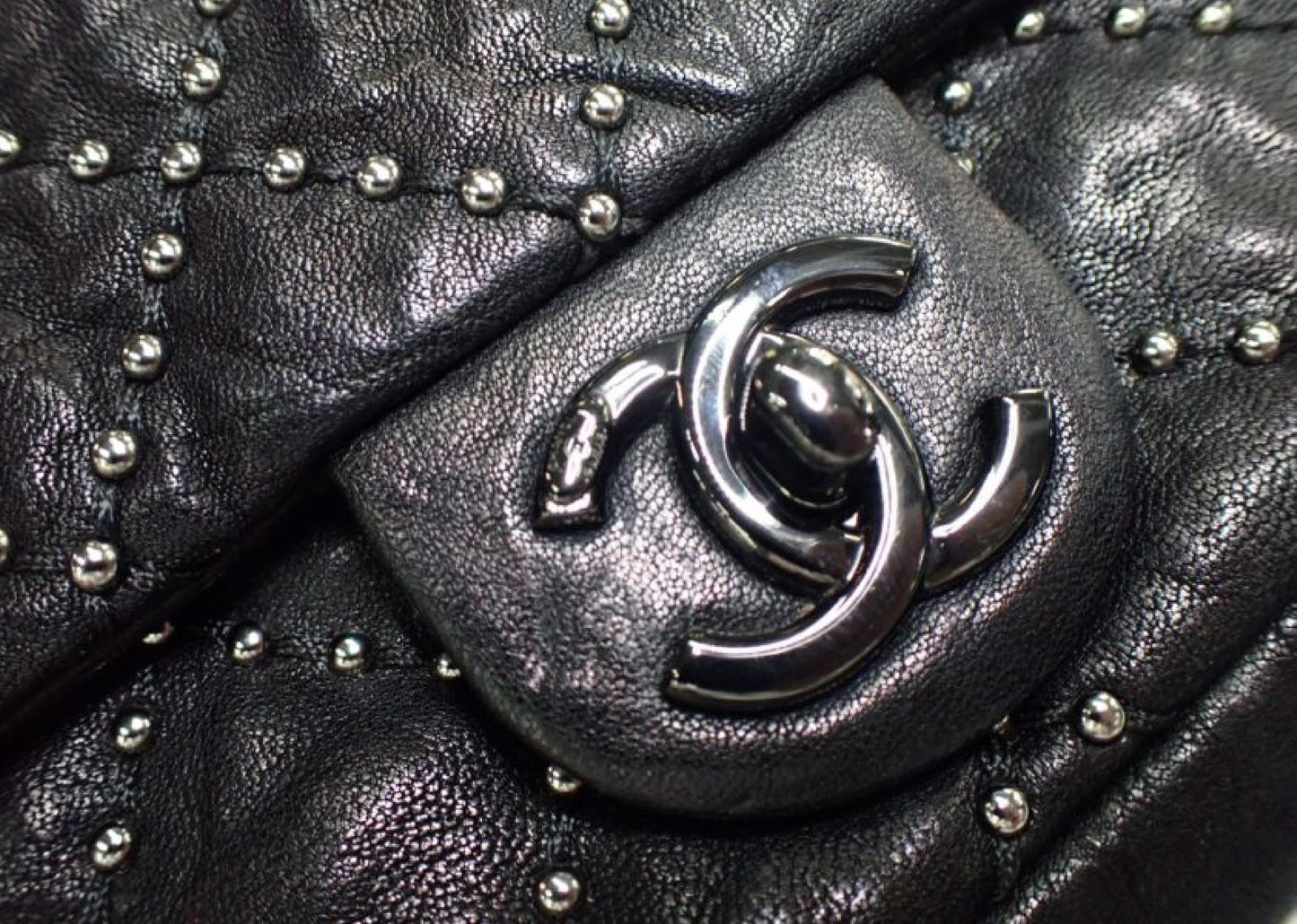 CHANEL Matelasse Stud Chain Shoulder Bag, Black, 19th Series
