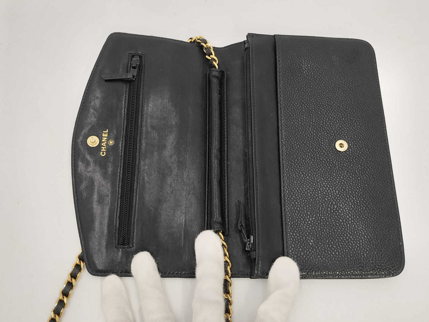 CHANEL Caviar Skin Chain Wallet Shoulder Bag Wallet Black Seal Included Shoulder Bag
