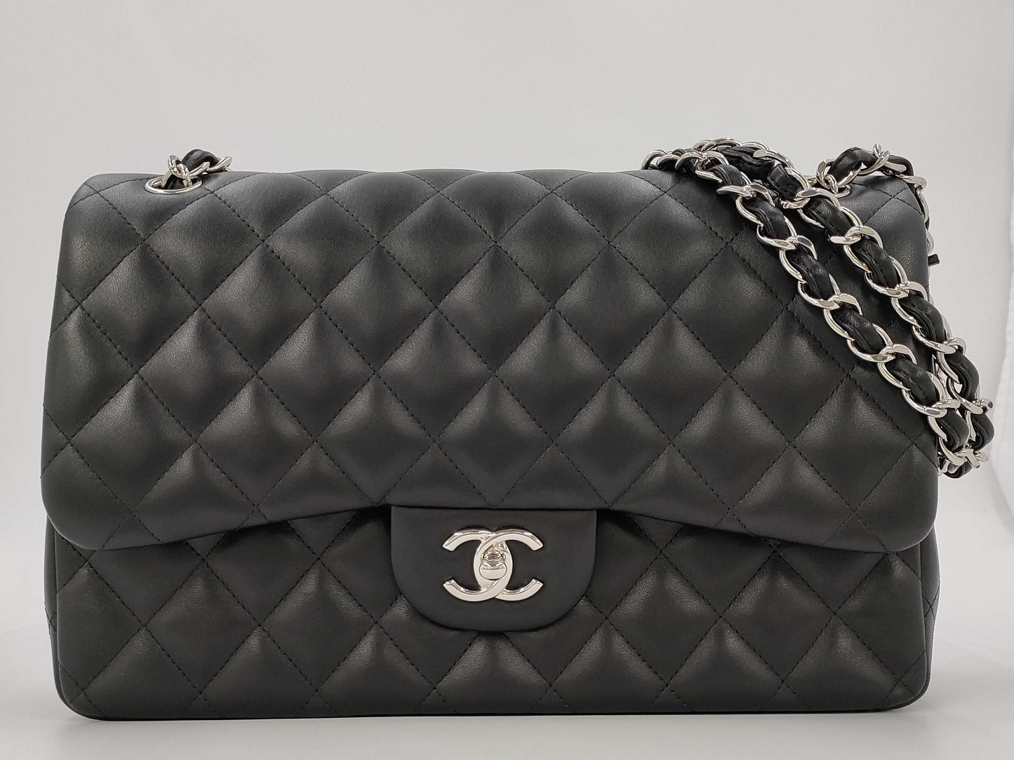 CHANEL CHANEL Matelasse Classic Large Lambskin Shoulder Bag with Silver Hardware A58600
