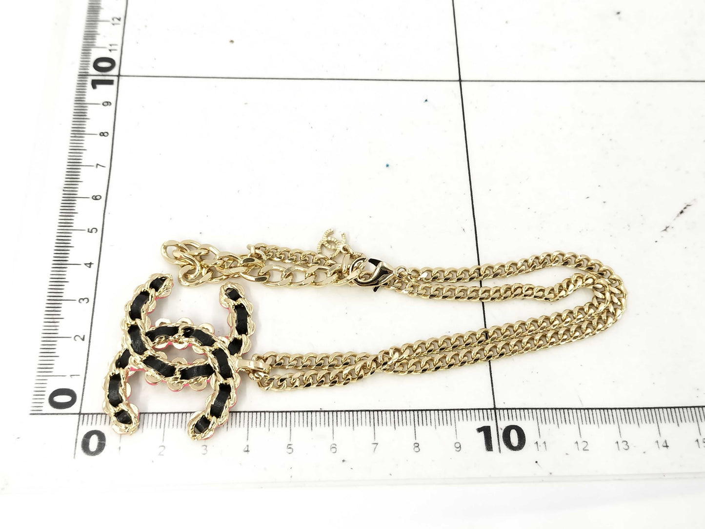 CHANEL GP Necklace with Coco Mark, Black Leather, Pink Lacquer, ABB477, 28.5g