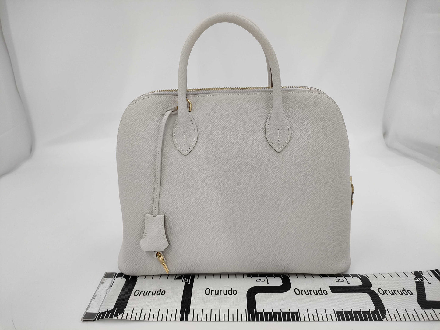 HERMES Bolide 1923 30 B Stamped Epsom Leather 2-Way Bag with New Gris Pearl and Gold Hardware. Suitcase.