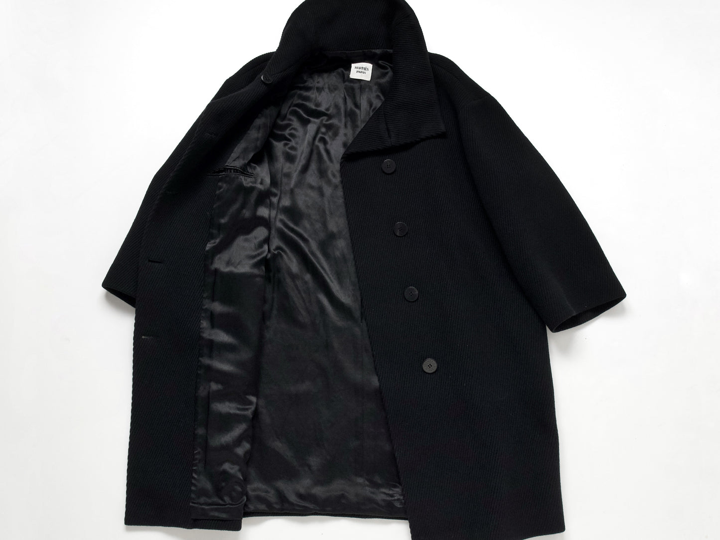 (10462_0045) HERMES Oversized Wool Coat Black 38 Recent