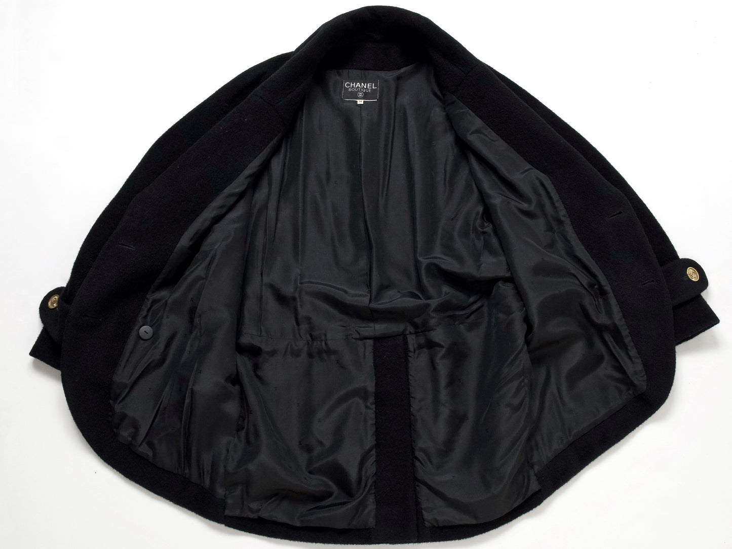 (10462_0133) CHANEL Fall/Winter 1990 Runway Woolmossa Big Coat 34 Black Coat