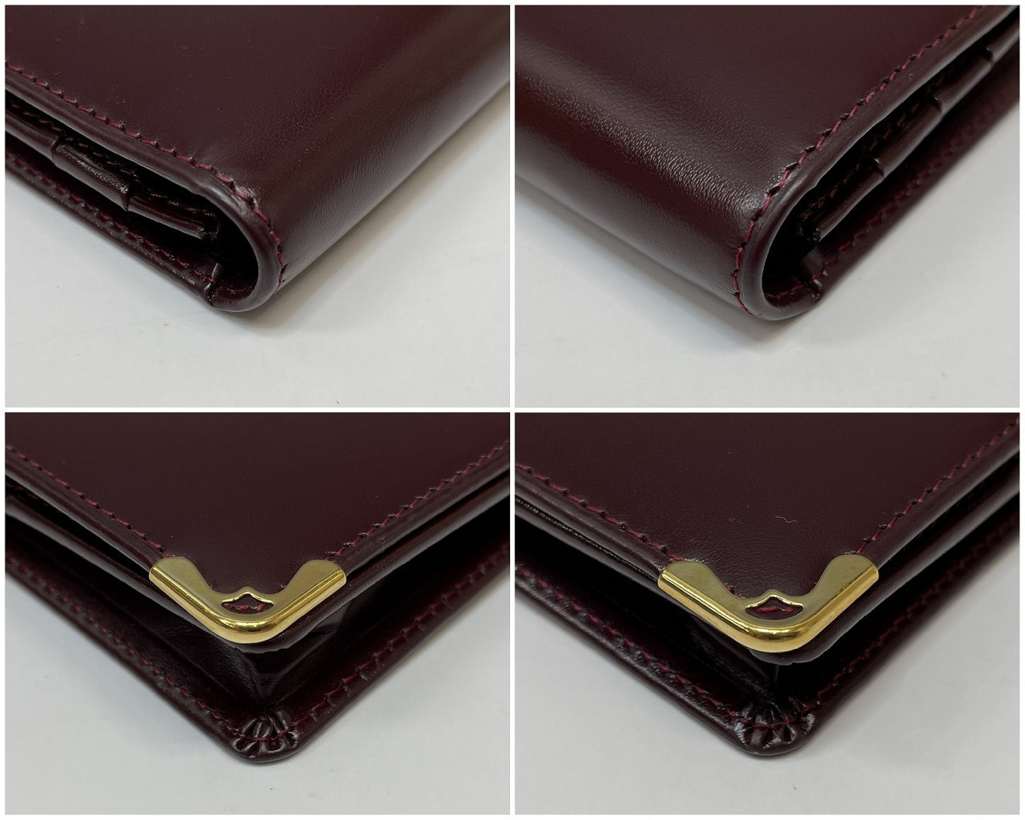 (10461_0064) Cartier Unused Cartier Mastline Genuine Leather Bi-Fold Long Wallet Bordeaux Gold Fittings Coin Purse Wallet