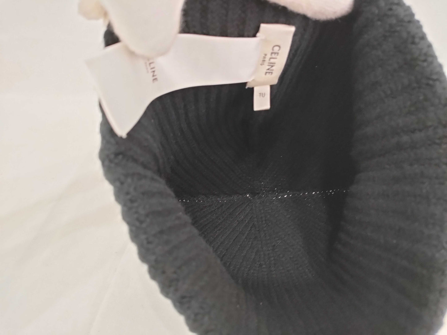 (10462_0188) CELINE Knit Hat Black/Wool/Lambskin Other Apparel