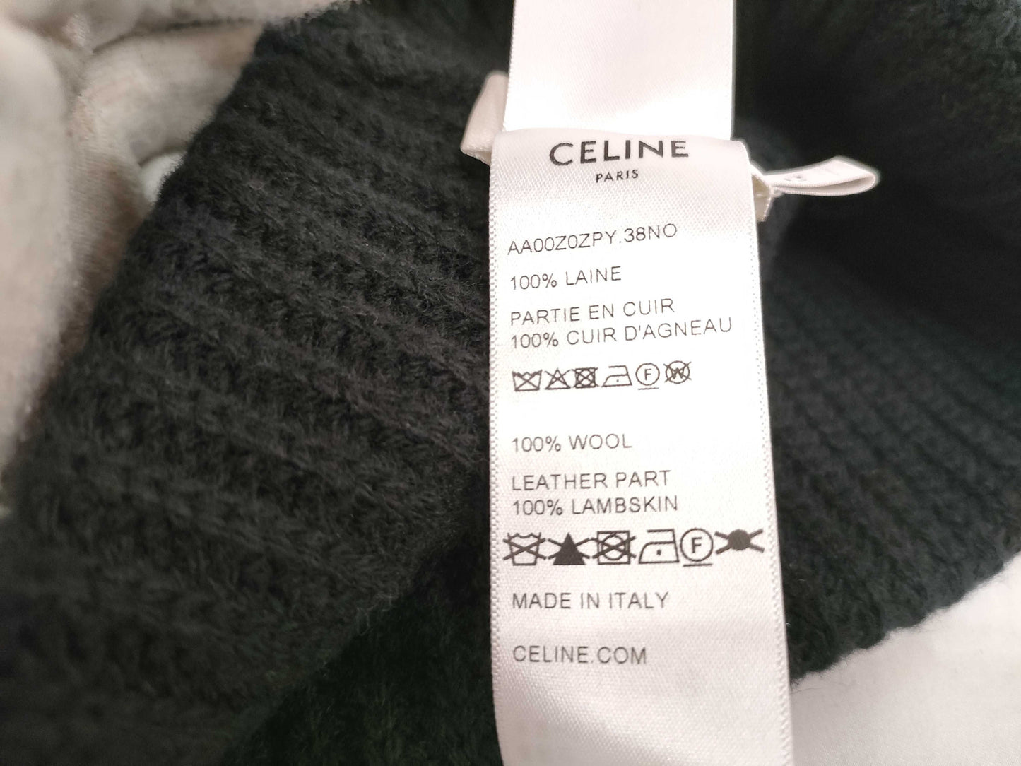 (10462_0188) CELINE Knit Hat Black/Wool/Lambskin Other Apparel