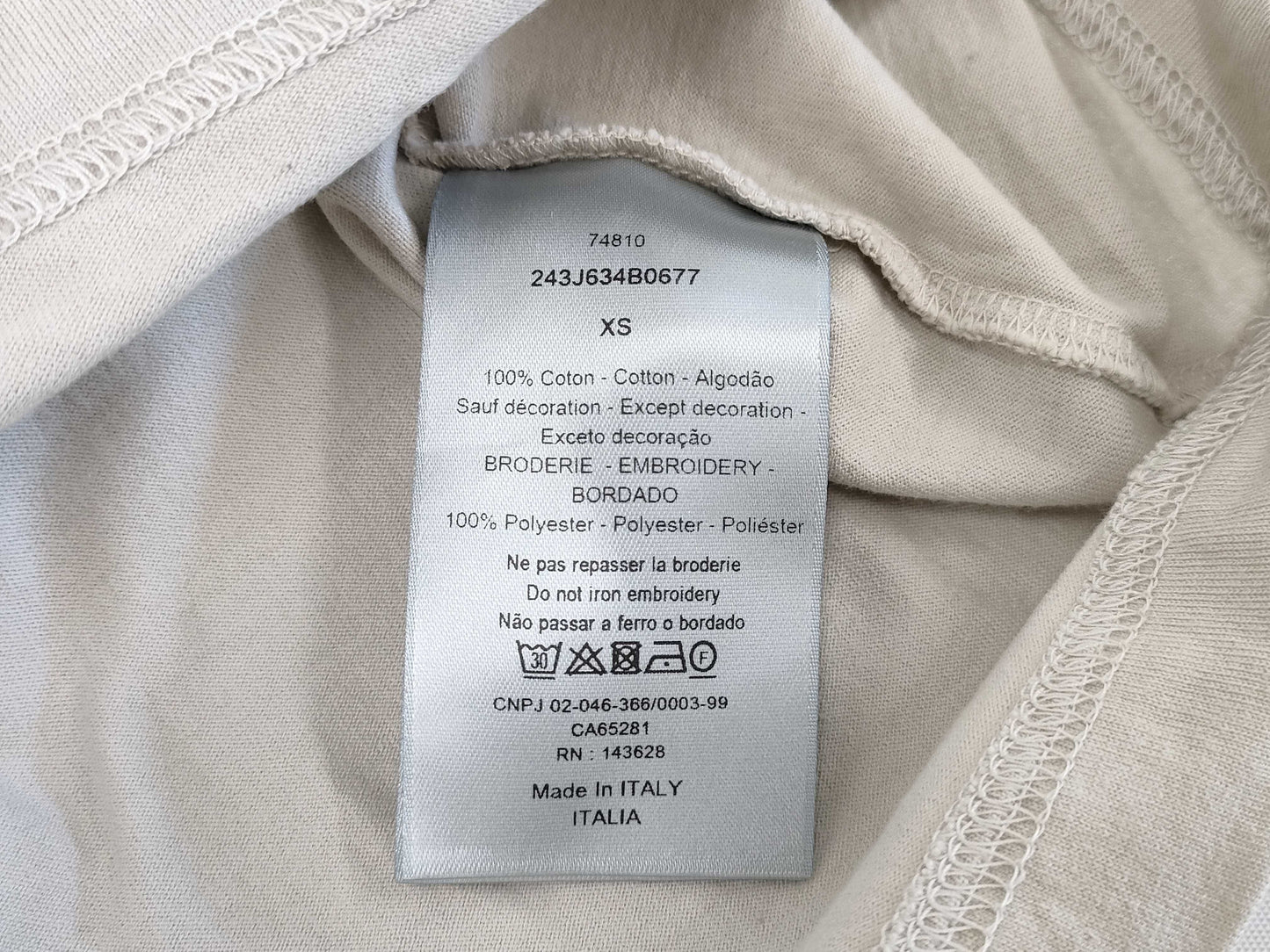(10462_0346) Dior Dior 1947 Logo Embroidered Pocket T-Shirt 243J634B0677 Light Grey Size XS T-Shirt