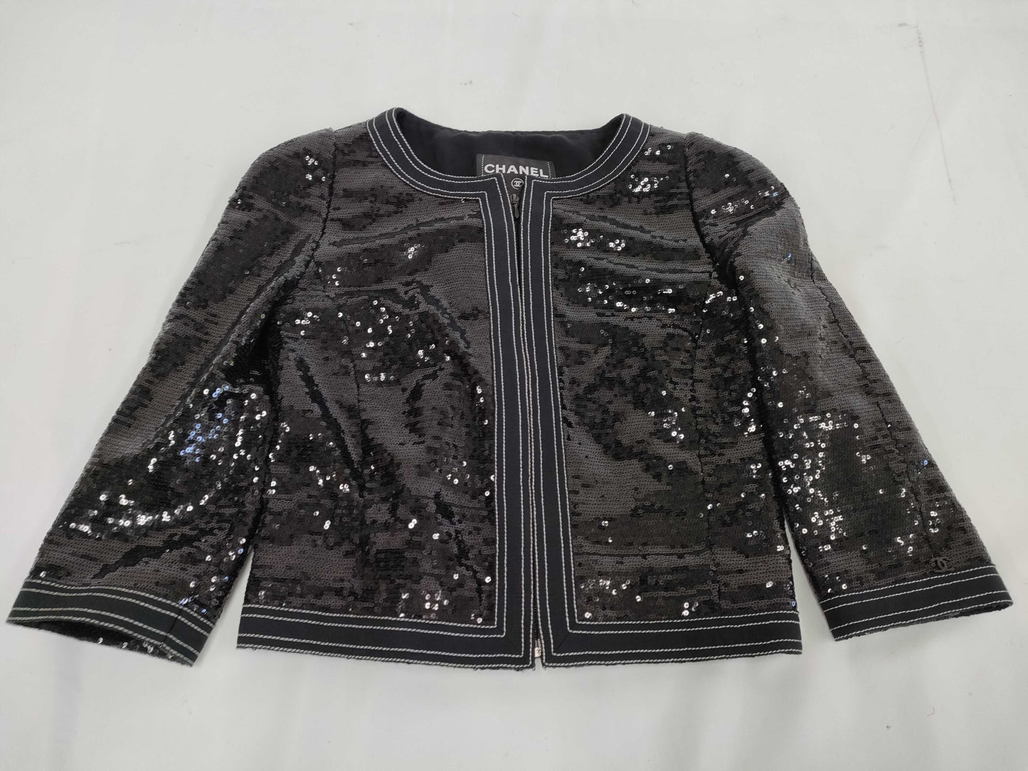 (10462_0120) CHANEL CHANEL Black Sequin Jacket Size 36 Jacket