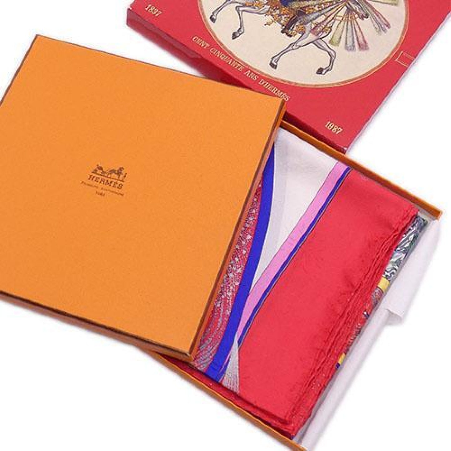 (10462_0061) HERMES Scarf HERMES Carre 90 Silk FEUX DARTIFICE Flame of Finesse Red Women's Scarf