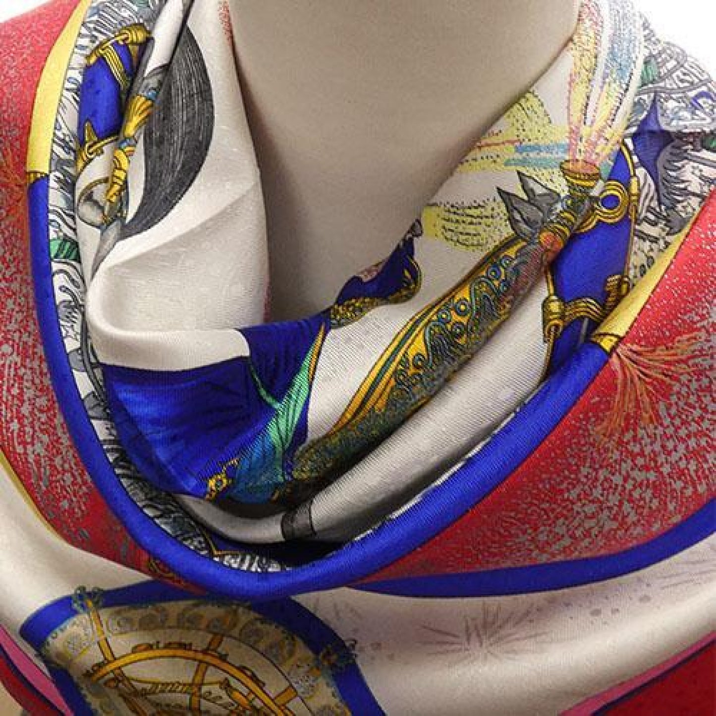 (10462_0061) HERMES Scarf HERMES Carre 90 Silk FEUX DARTIFICE Flame of Finesse Red Women's Scarf