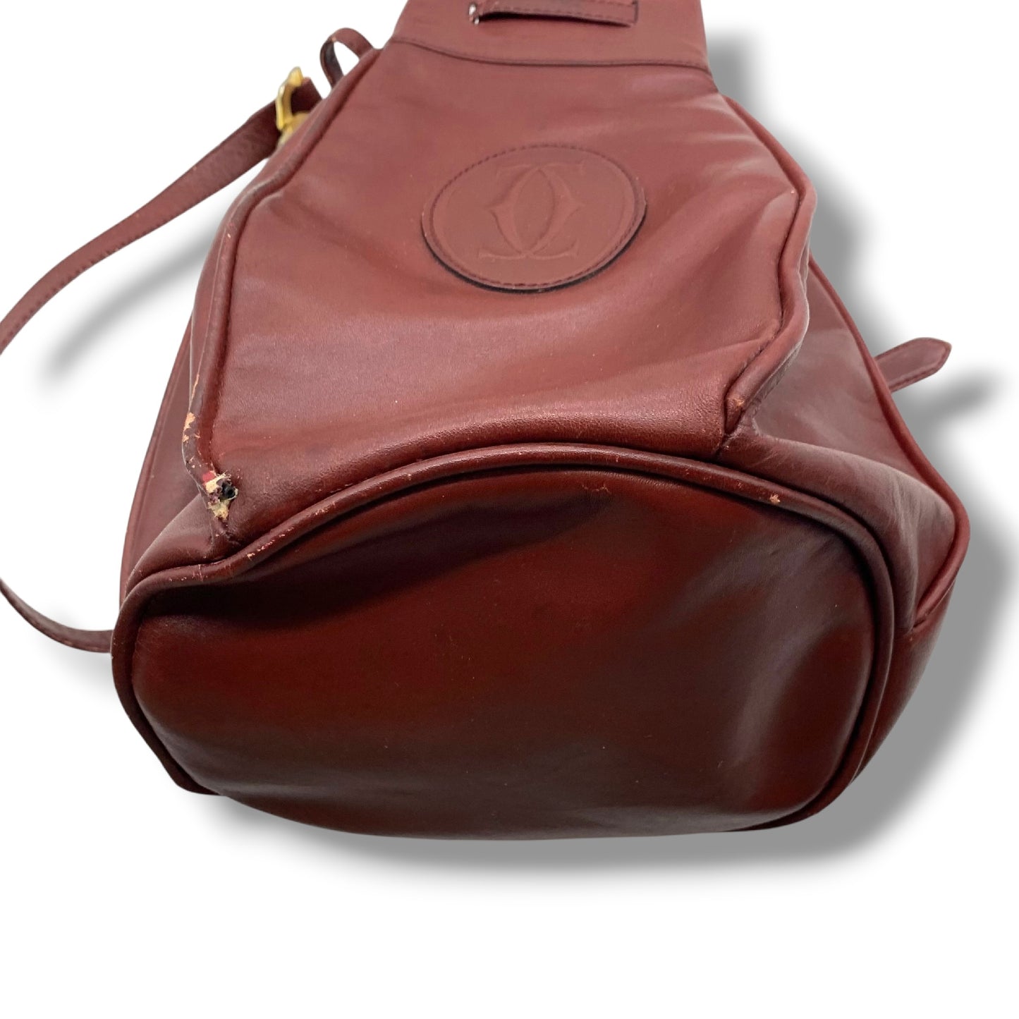 (10460_0127) Cartier Drawstring Shoulder Bag Burgundy Shoulder Bag