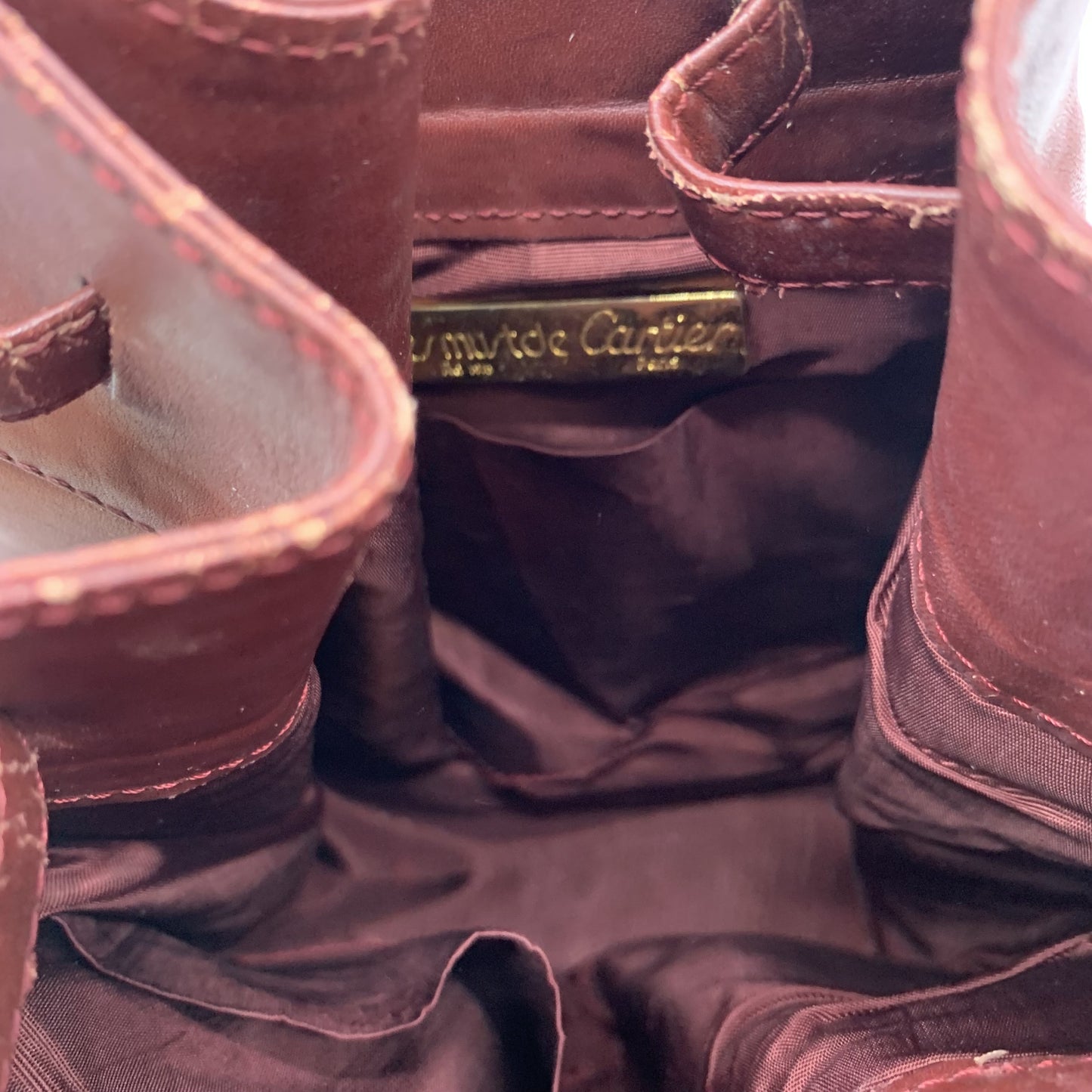 (10460_0127) Cartier Drawstring Shoulder Bag Burgundy Shoulder Bag
