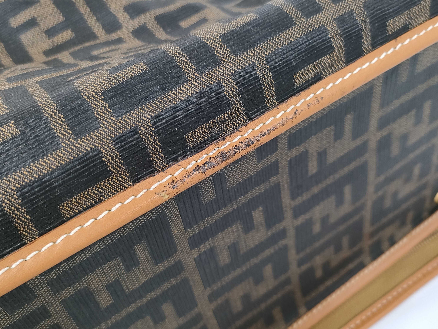 (10460_0260) FENDI FENDI Travel Truck/Leather x Canvas/Brown/G Fittings/Zucca Suitcase
