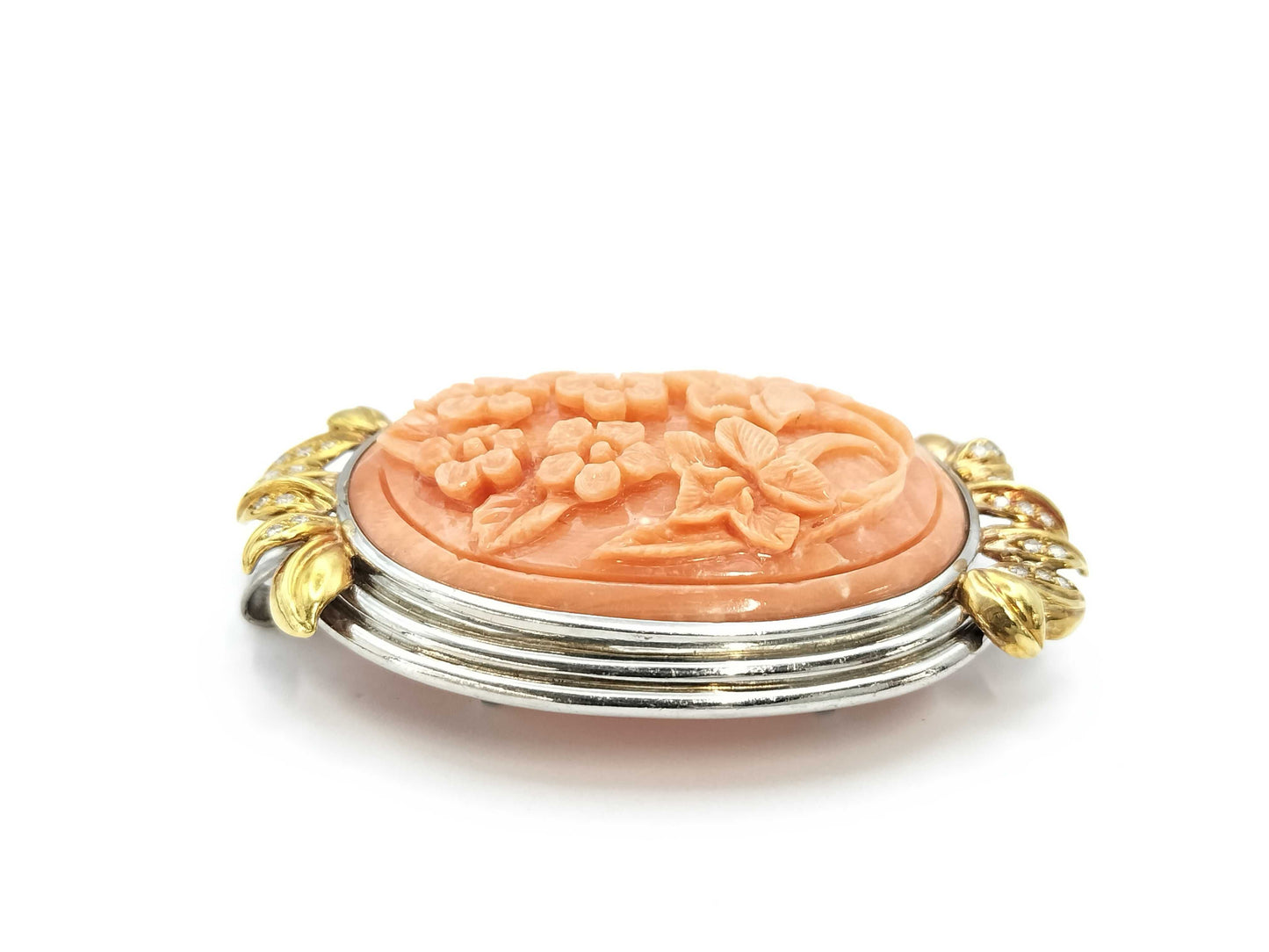 Coral pendant top, D0.19ct, PT900/K18, 31.6g