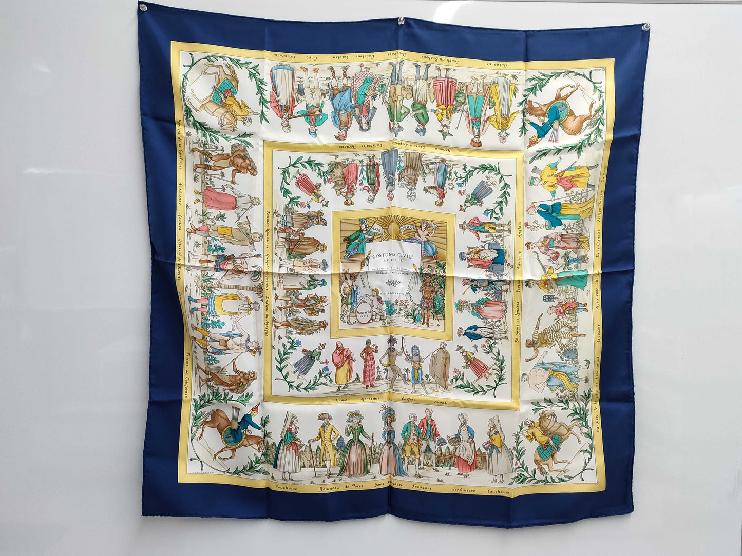 (10462_0097) HERMES Carre 90 COSTUMES CIVILS ACTUELS Modern Civic Clothing Scarf Silk Multi Scarf