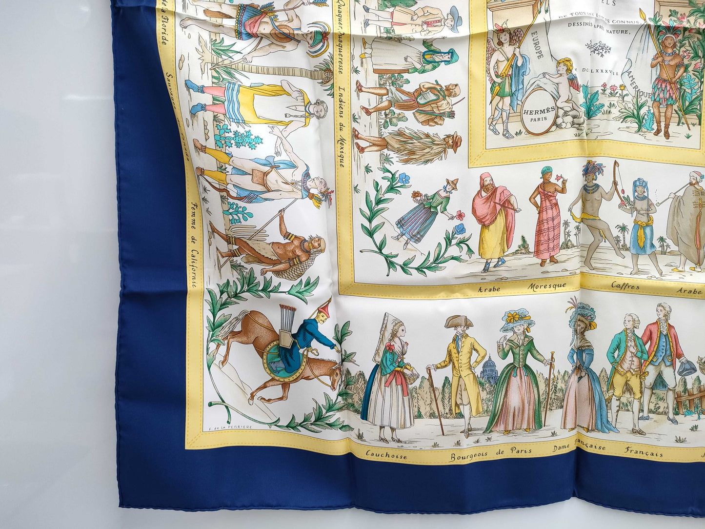 (10462_0097) HERMES Carre 90 COSTUMES CIVILS ACTUELS Modern Civic Clothing Scarf Silk Multi Scarf