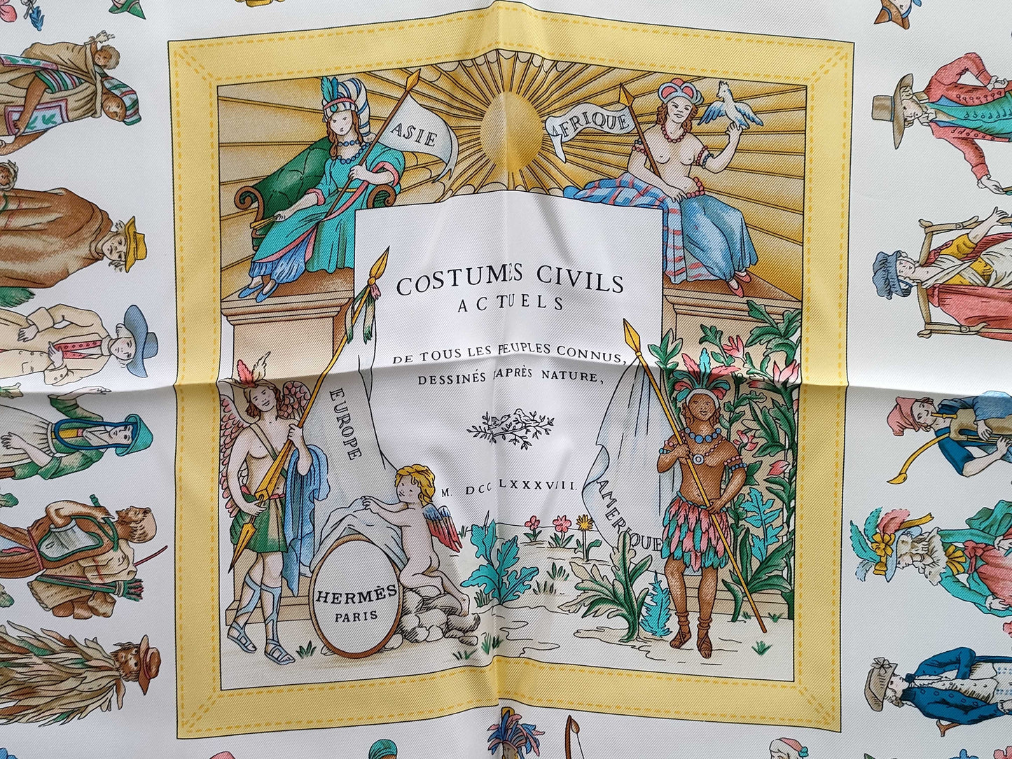 (10462_0097) HERMES Carre 90 COSTUMES CIVILS ACTUELS Modern Civic Clothing Scarf Silk Multi Scarf