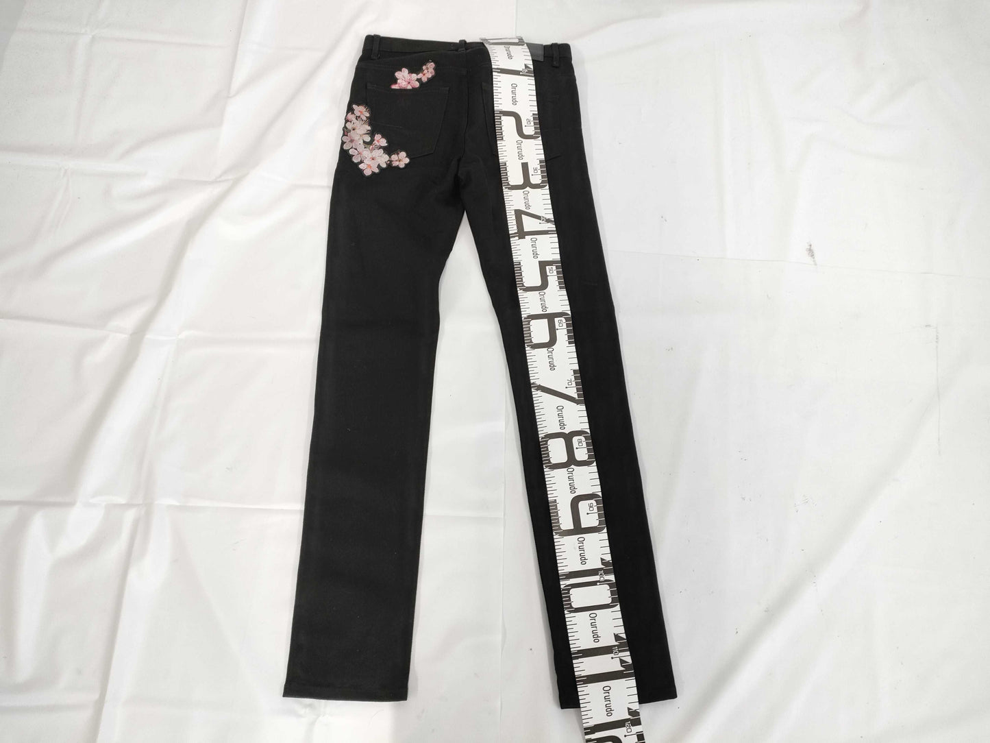 (10462_0338) Dior DIOR LIMITED EDITION Cherry Blossom Embroidered Stretch Black Denim 29 Pants