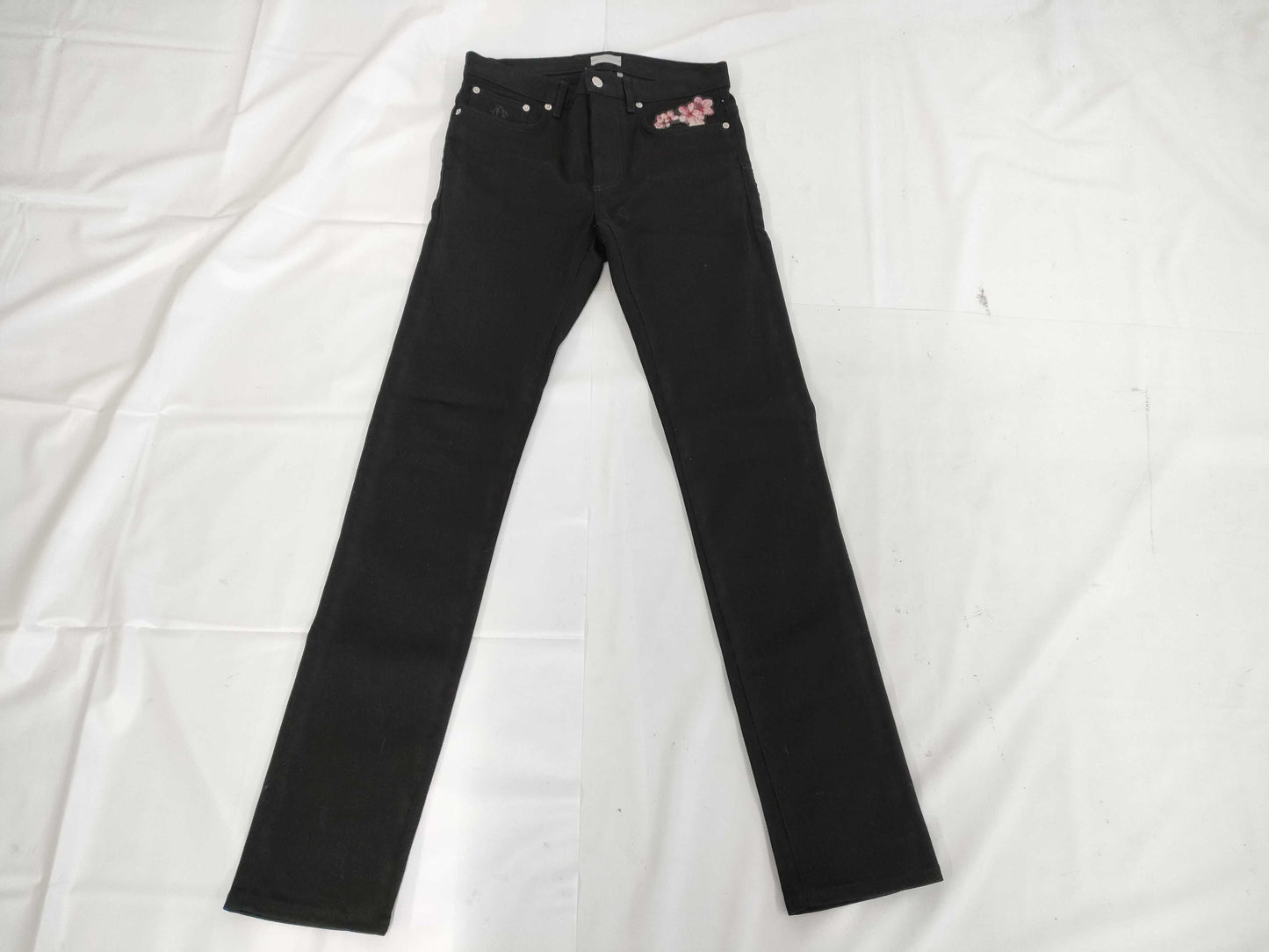 (10462_0338) Dior DIOR LIMITED EDITION Cherry Blossom Embroidered Stretch Black Denim 29 Pants