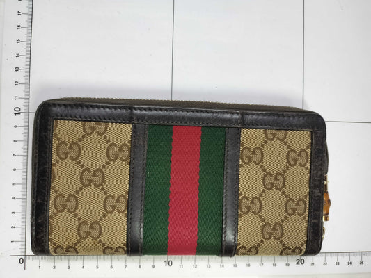 GUCCI Bamboo Sherry Line GG Canvas Zip-Around Long Wallet 353651・0416 Brown Wallet