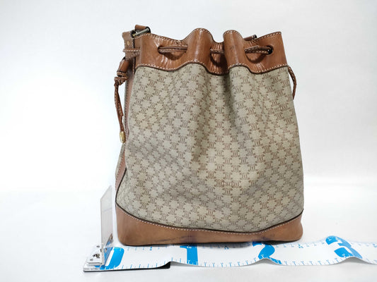 CELINE Macadam PVC Drawstring Shoulder Bag, Brown