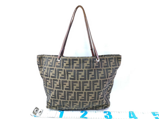 FENDI Zucca nylon canvas and leather tote bag 83158781992 Brown and khaki