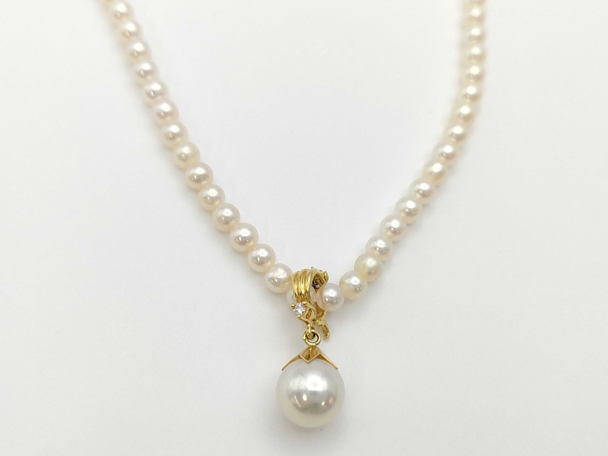 Pearl diameter: approximately 3.5-8.0mm, D0.01ct, 18K gold, 9.3g, necklace