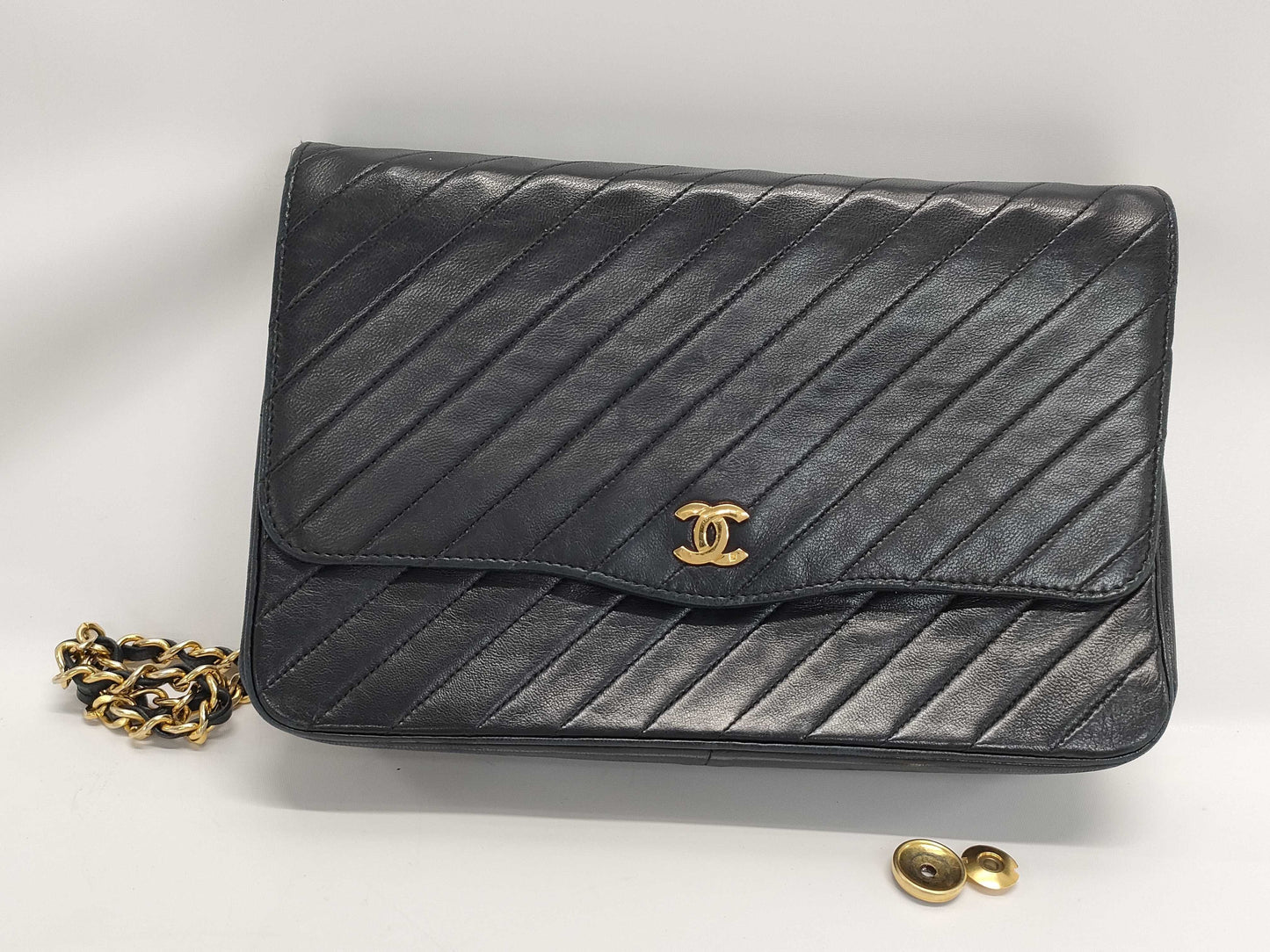 CHANEL Lambskin Chanel Coco Mark Lambskin Chain Shoulder Bag Black Shoulder Bag