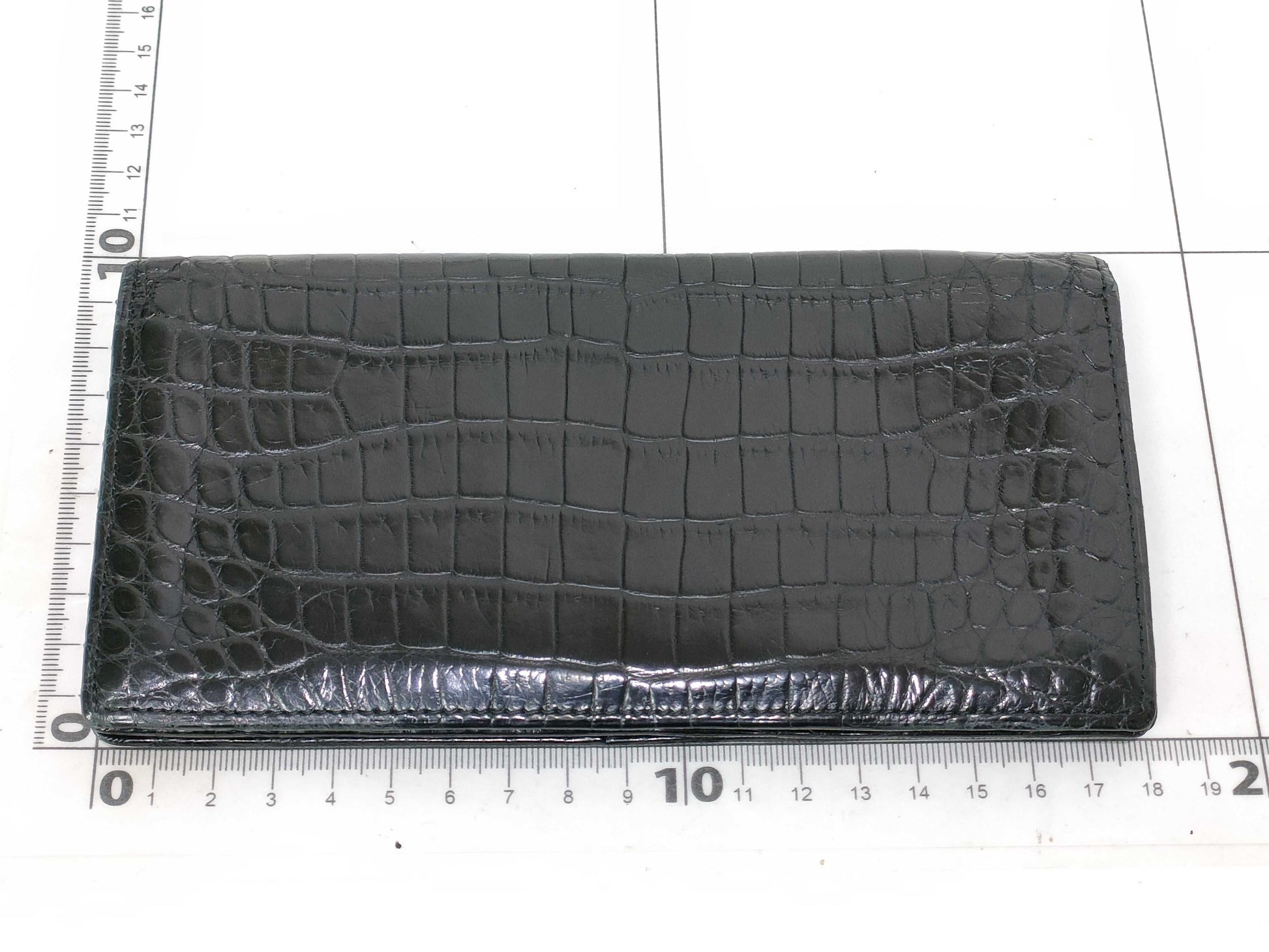 Crocodile leather long wallet, black