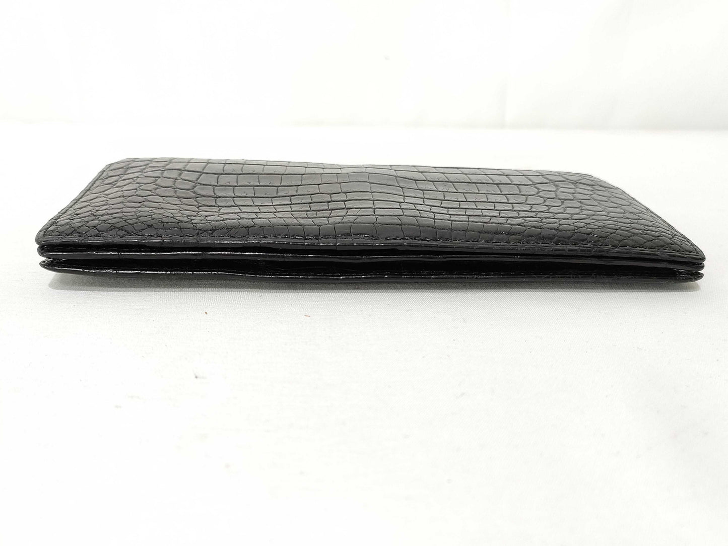 Crocodile leather long wallet, black