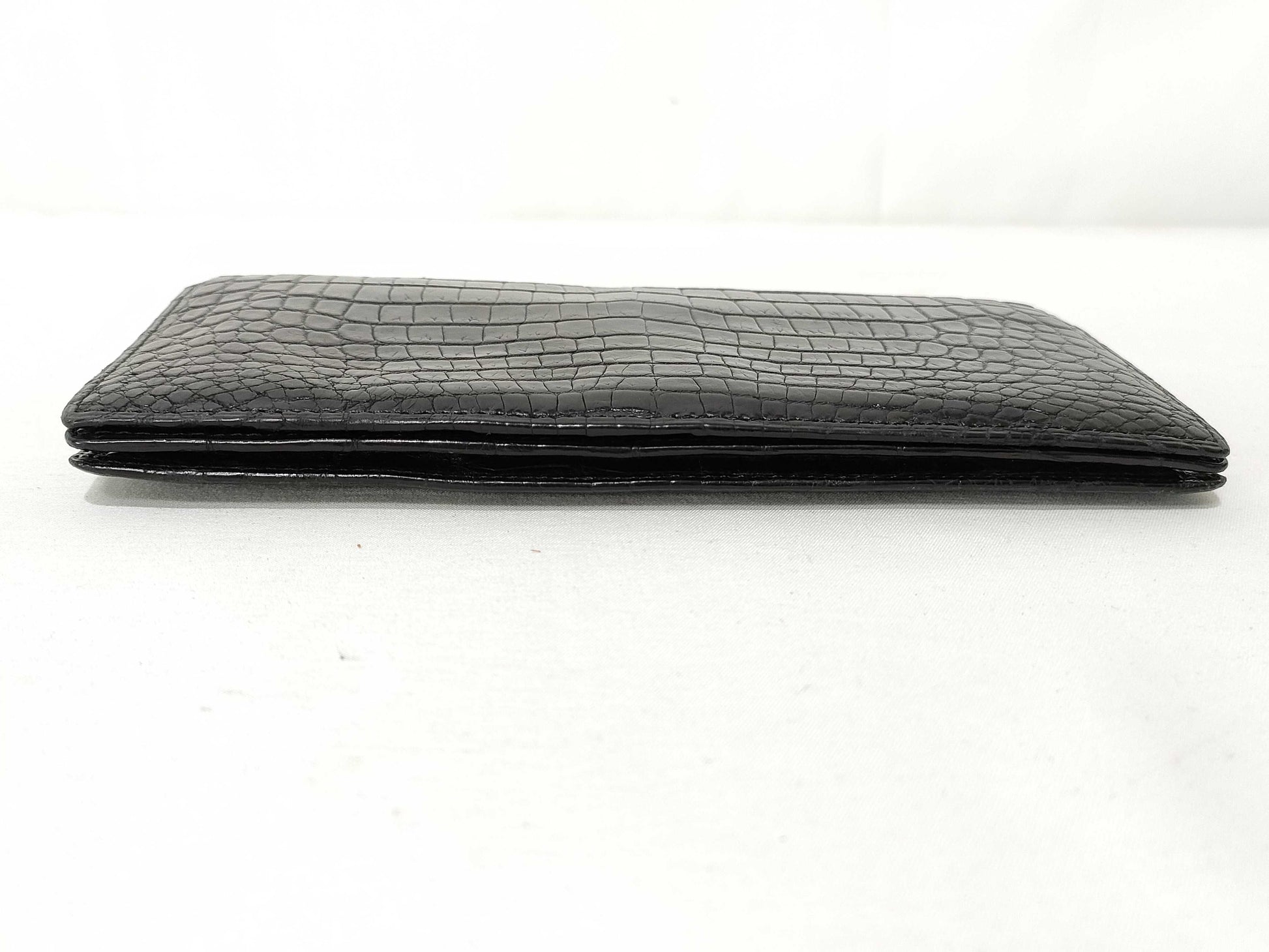 Crocodile leather long wallet, black