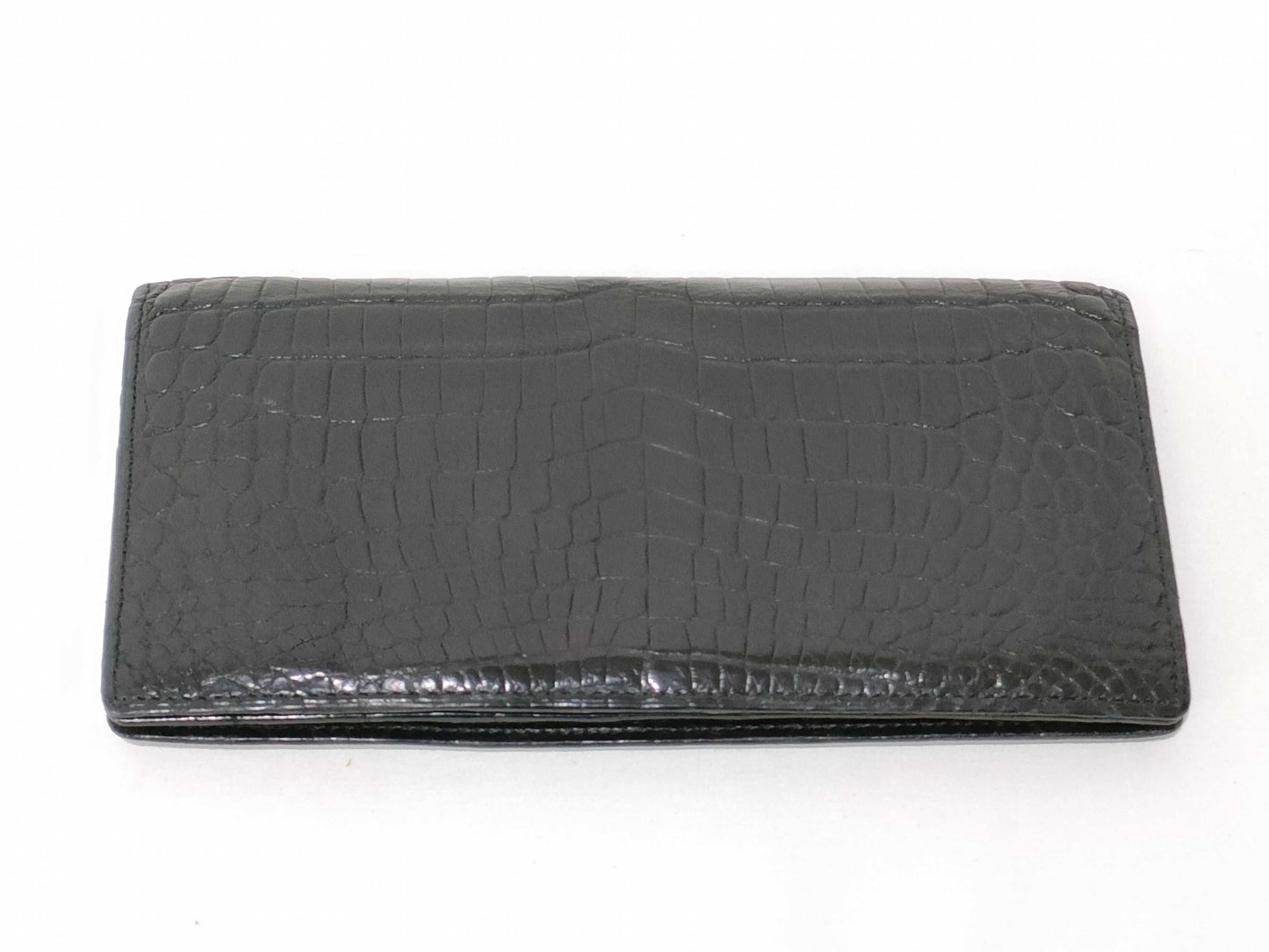 Crocodile leather long wallet, black
