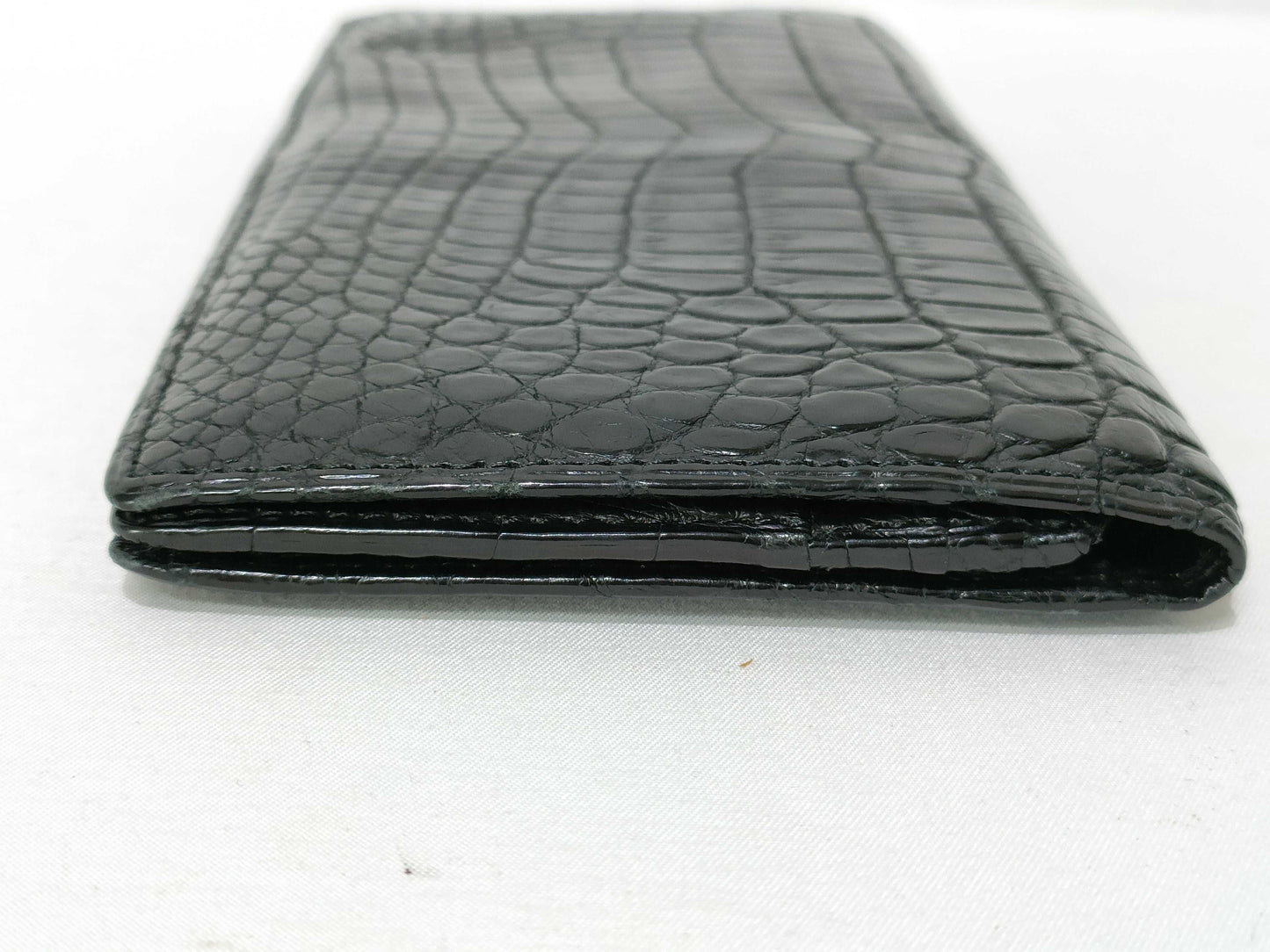 Crocodile leather long wallet, black