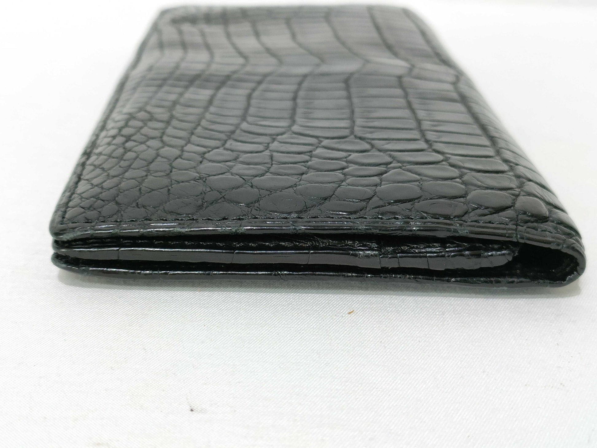 Crocodile leather long wallet, black