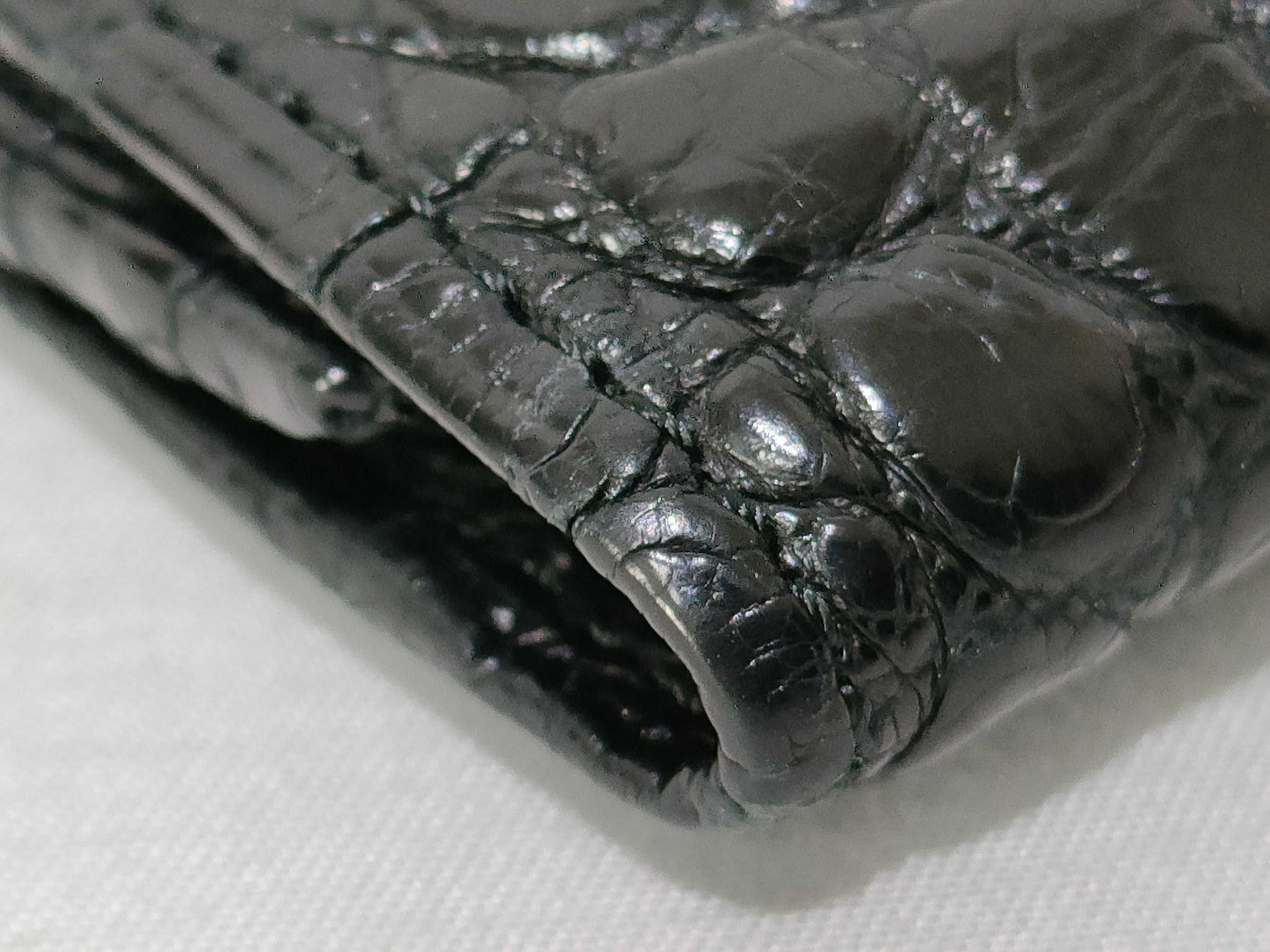Crocodile leather long wallet, black