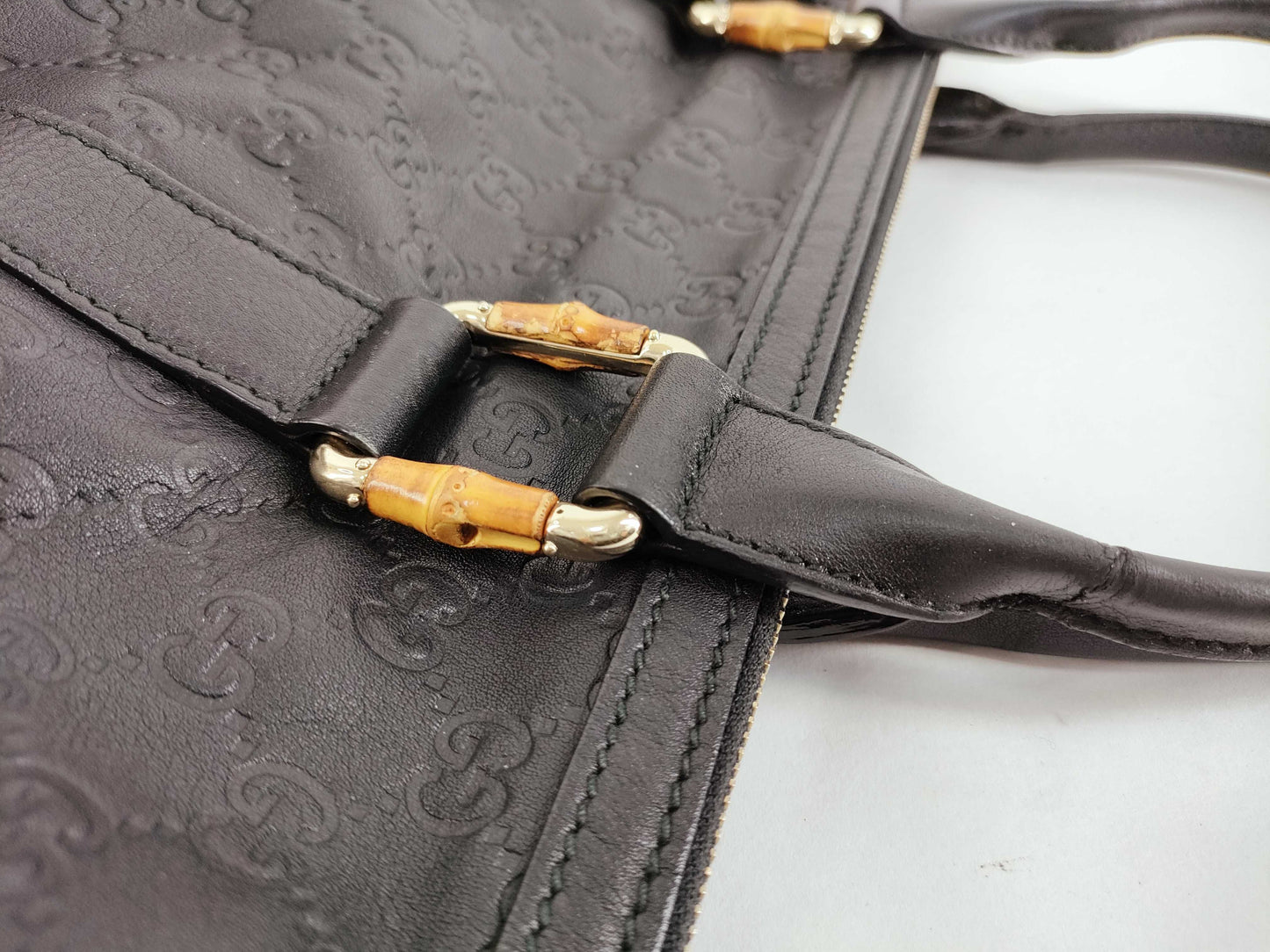 GUCCI Bamboo Shimmer Leather Tote Bag with Shoulder Strap