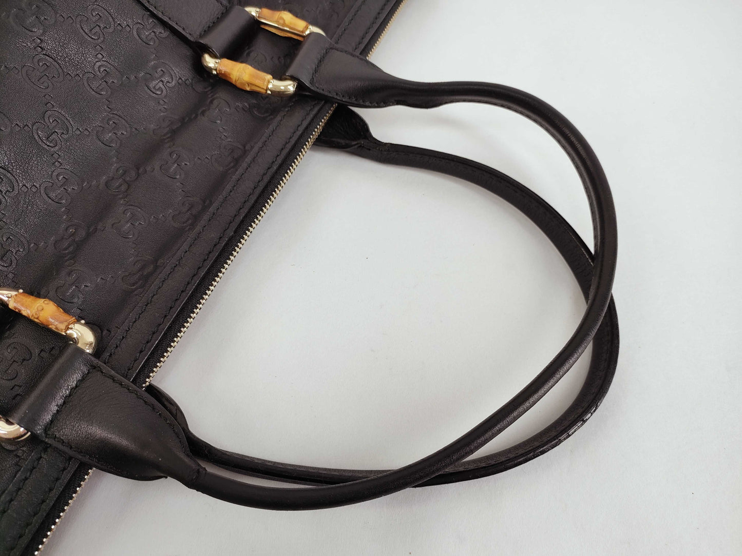 GUCCI Bamboo Shimmer Leather Tote Bag with Shoulder Strap