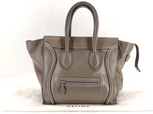 CELINE Luggage Mini Shopper Leather Handbag Greige Tote Bag