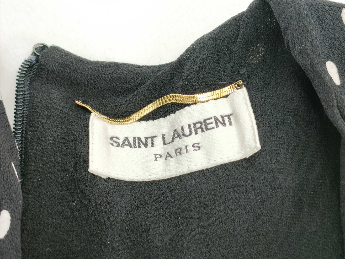 SAINT LAURENT PARIS Women's Black and White Dotted Ruffle Tunic Top