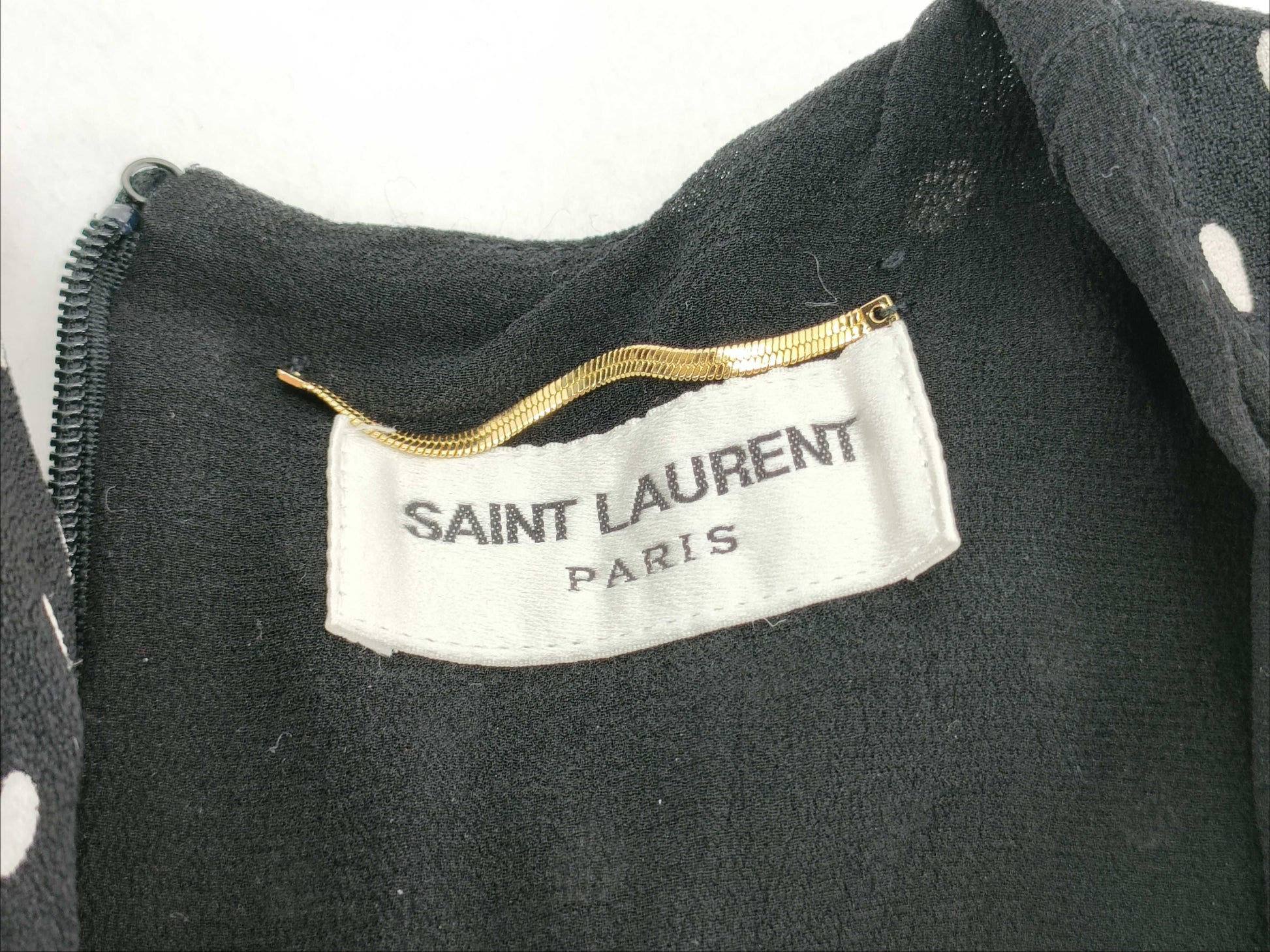 SAINT LAURENT PARIS Women's Black and White Dotted Ruffle Tunic Top