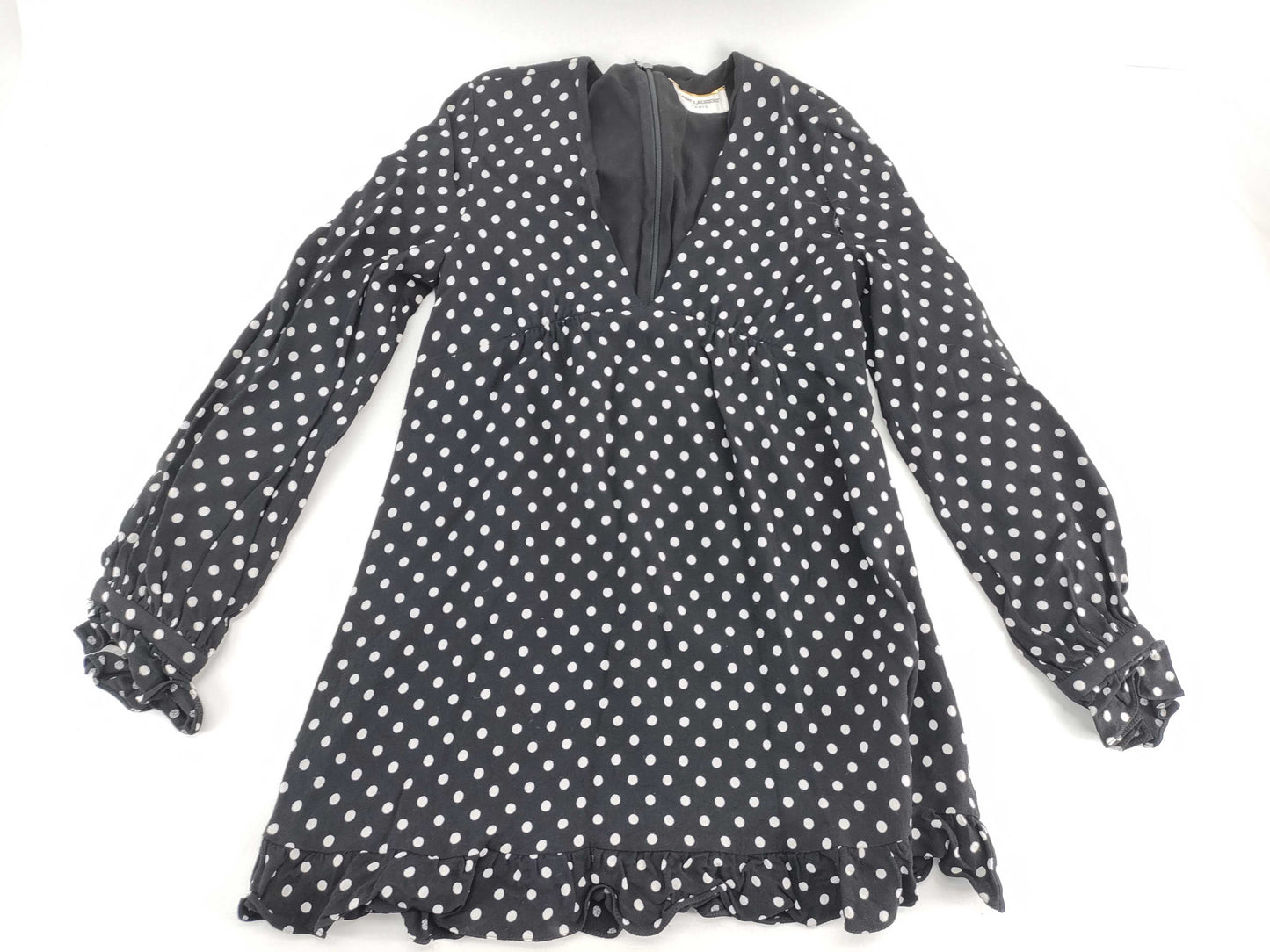 SAINT LAURENT PARIS Women's Black and White Dotted Ruffle Tunic Top