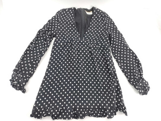 SAINT LAURENT PARIS Women's Black and White Dotted Ruffle Tunic Top