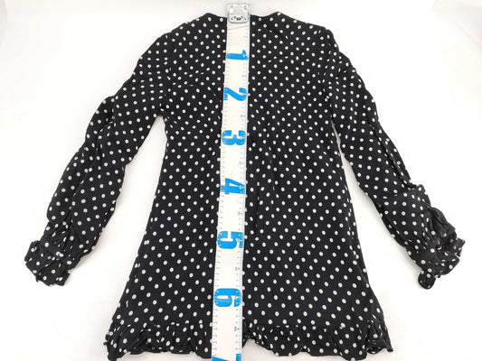 SAINT LAURENT PARIS Women's Black and White Dotted Ruffle Tunic Top