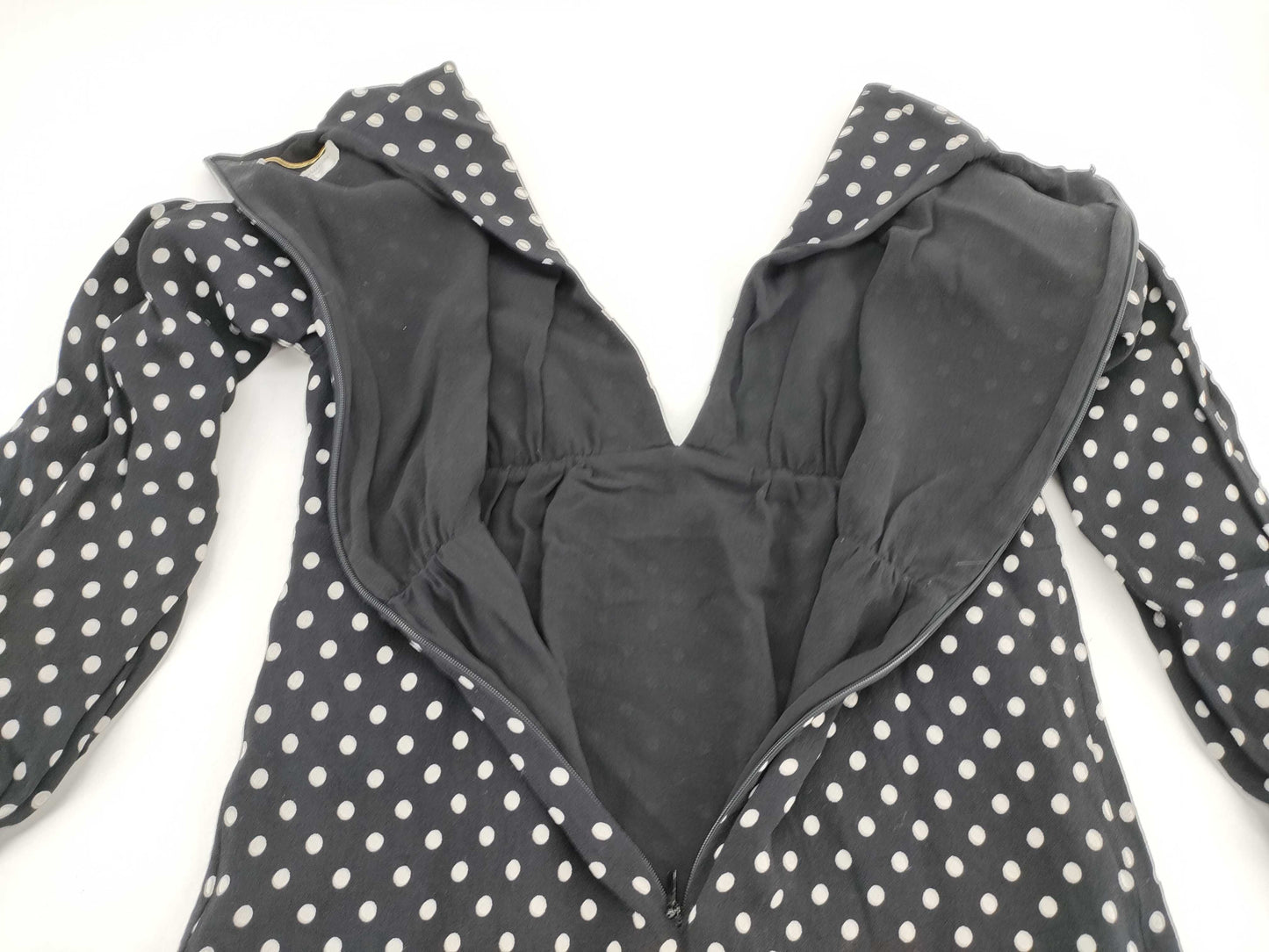 SAINT LAURENT PARIS Women's Black and White Dotted Ruffle Tunic Top